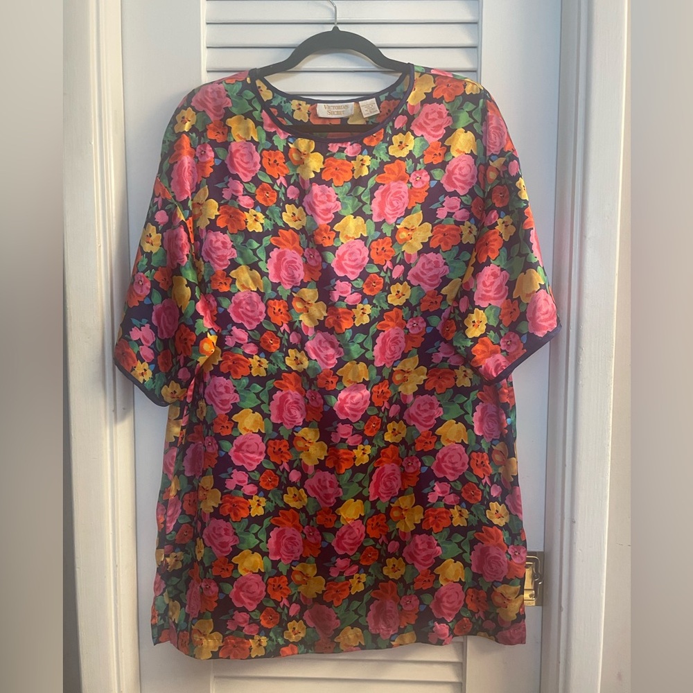 Vintage Victoria Secret Gold Label Silky Soft Floral Oversized Night Shirt